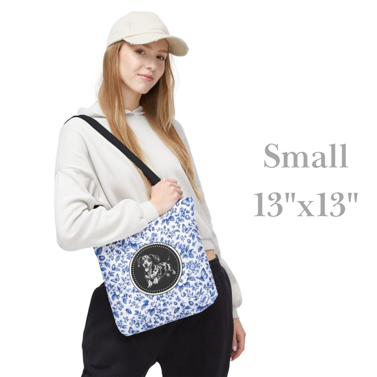 Dachshund, Durable Blue Floral Tote Bag