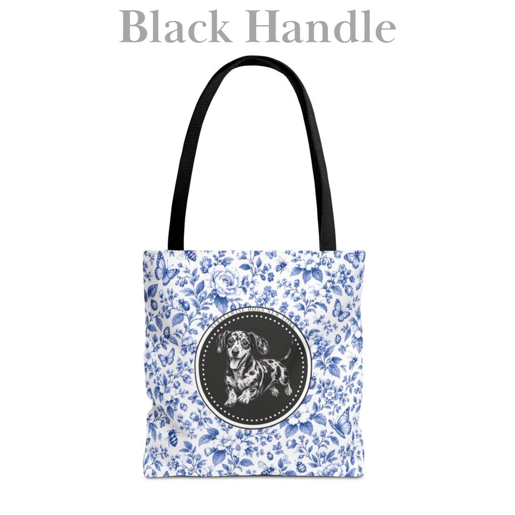 Dachshund, Durable Blue Floral Tote Bag