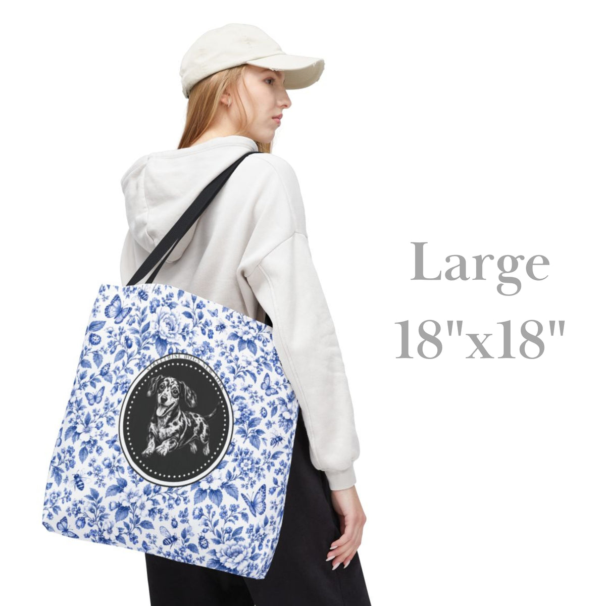 Dachshund, Durable Blue Floral Tote Bag