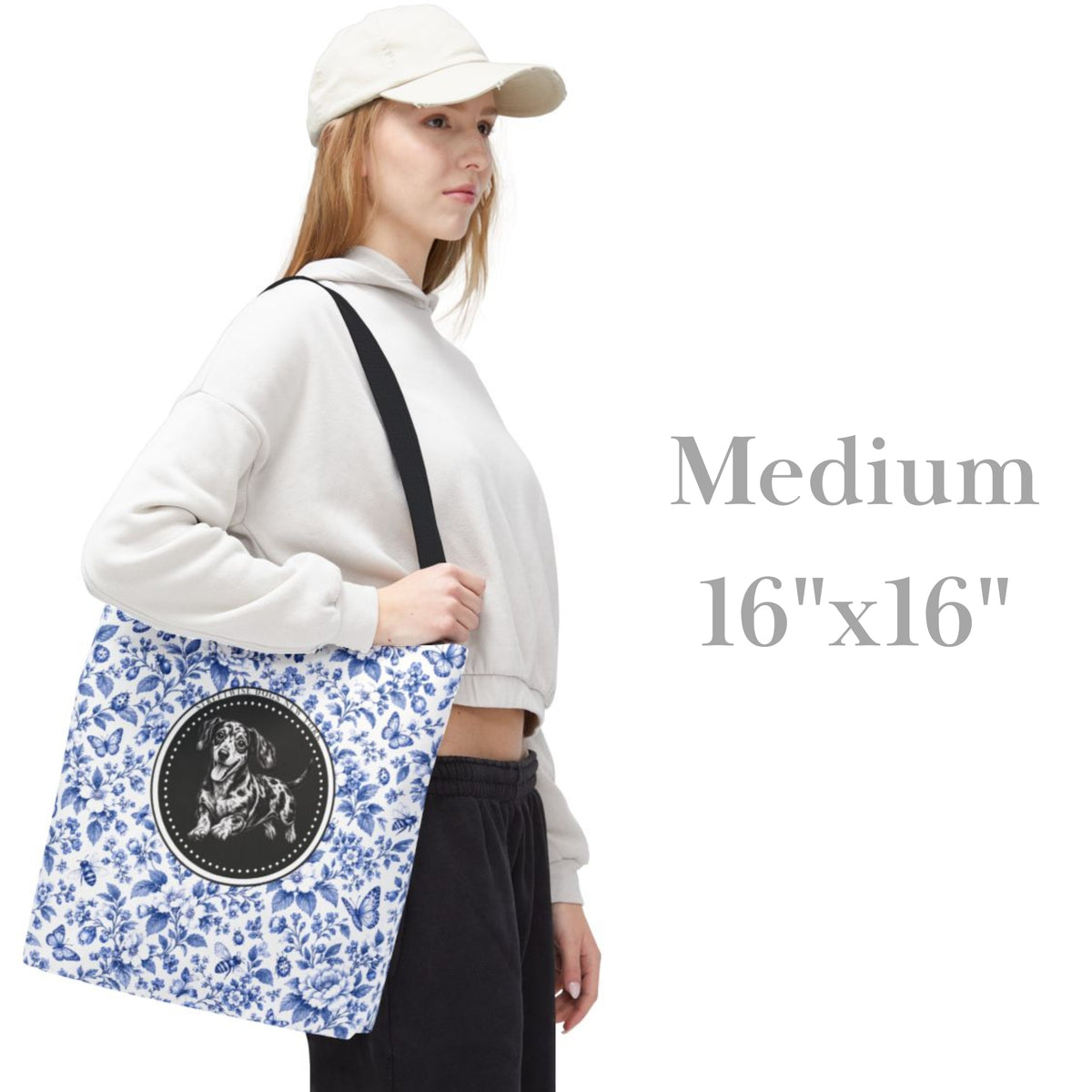 Dachshund, Durable Blue Floral Tote Bag