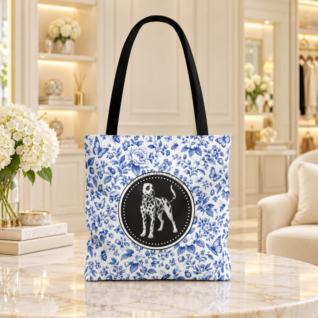 Dalmatian, Blue Floral Tote Bag