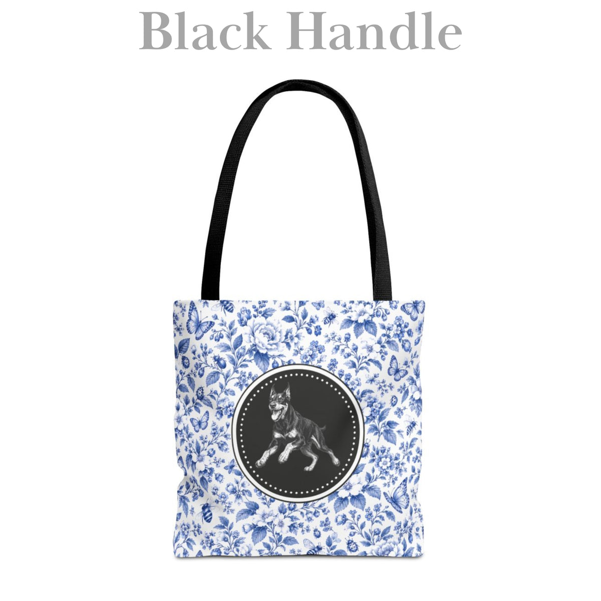 Doberman, Blue Floral Tote Bag