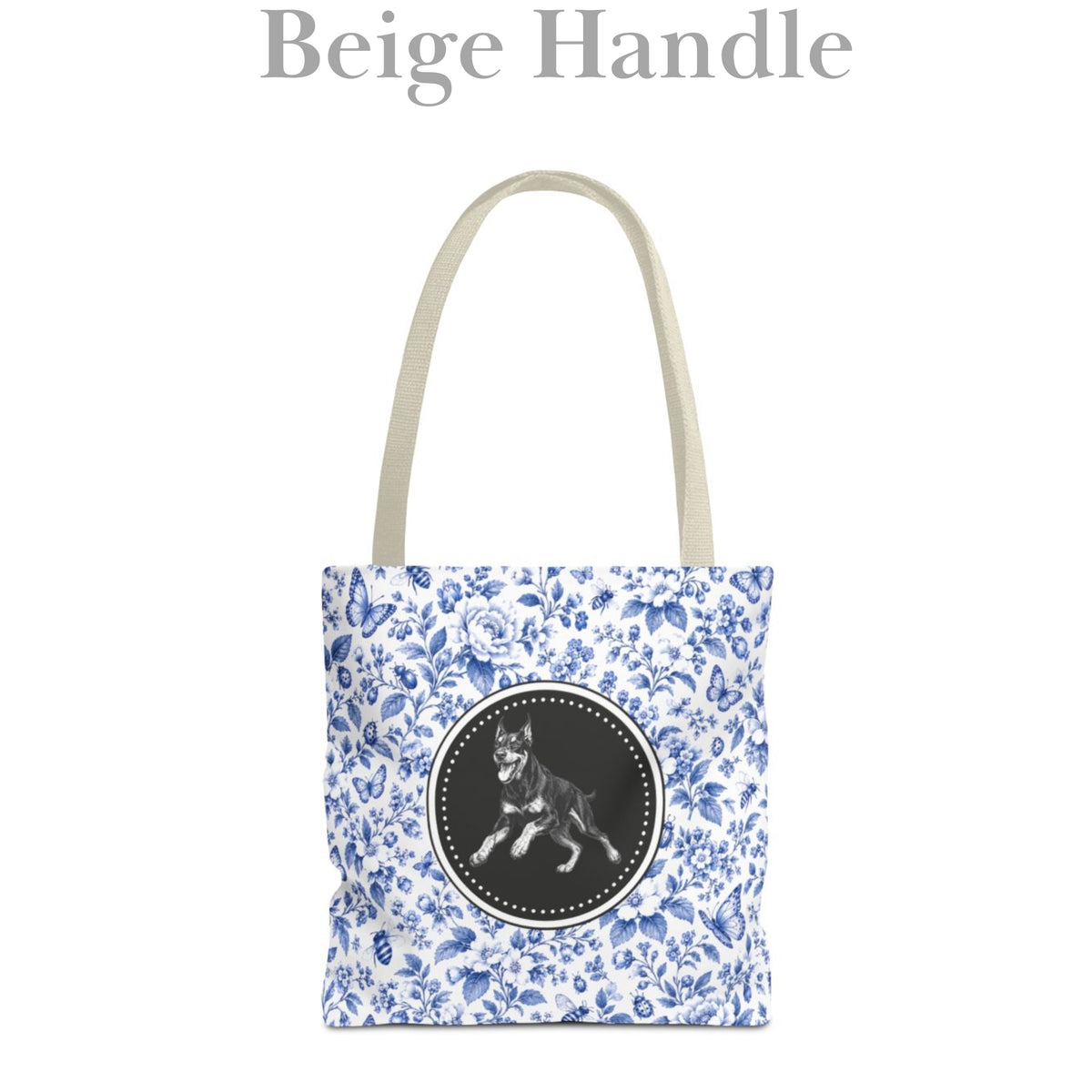Doberman, Blue Floral Tote Bag