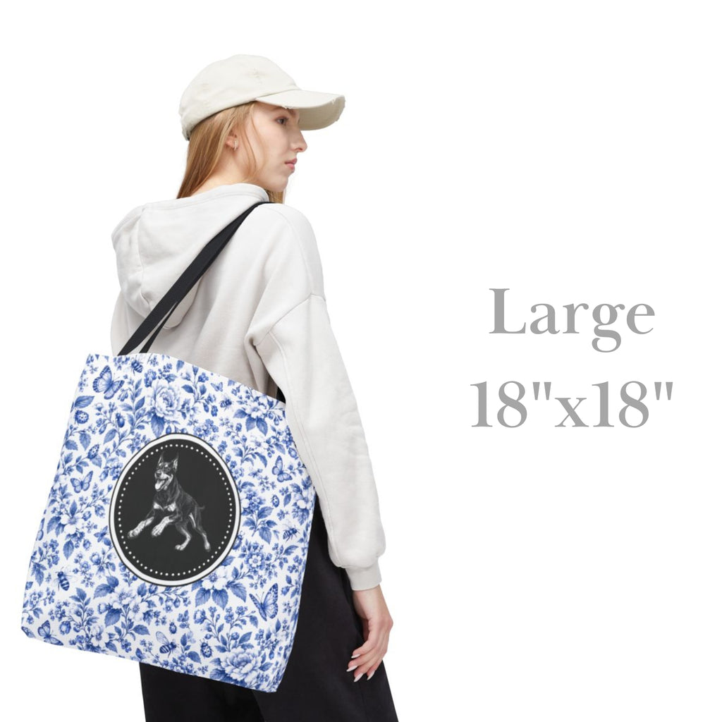 Doberman, Blue Floral Tote Bag