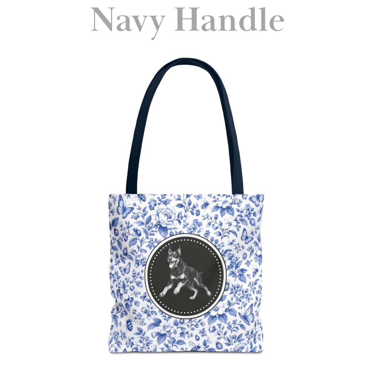 Doberman, Blue Floral Tote Bag