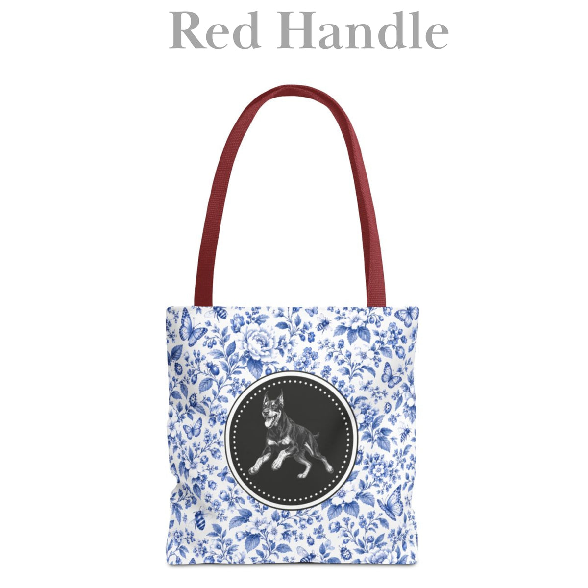 Doberman, Blue Floral Tote Bag