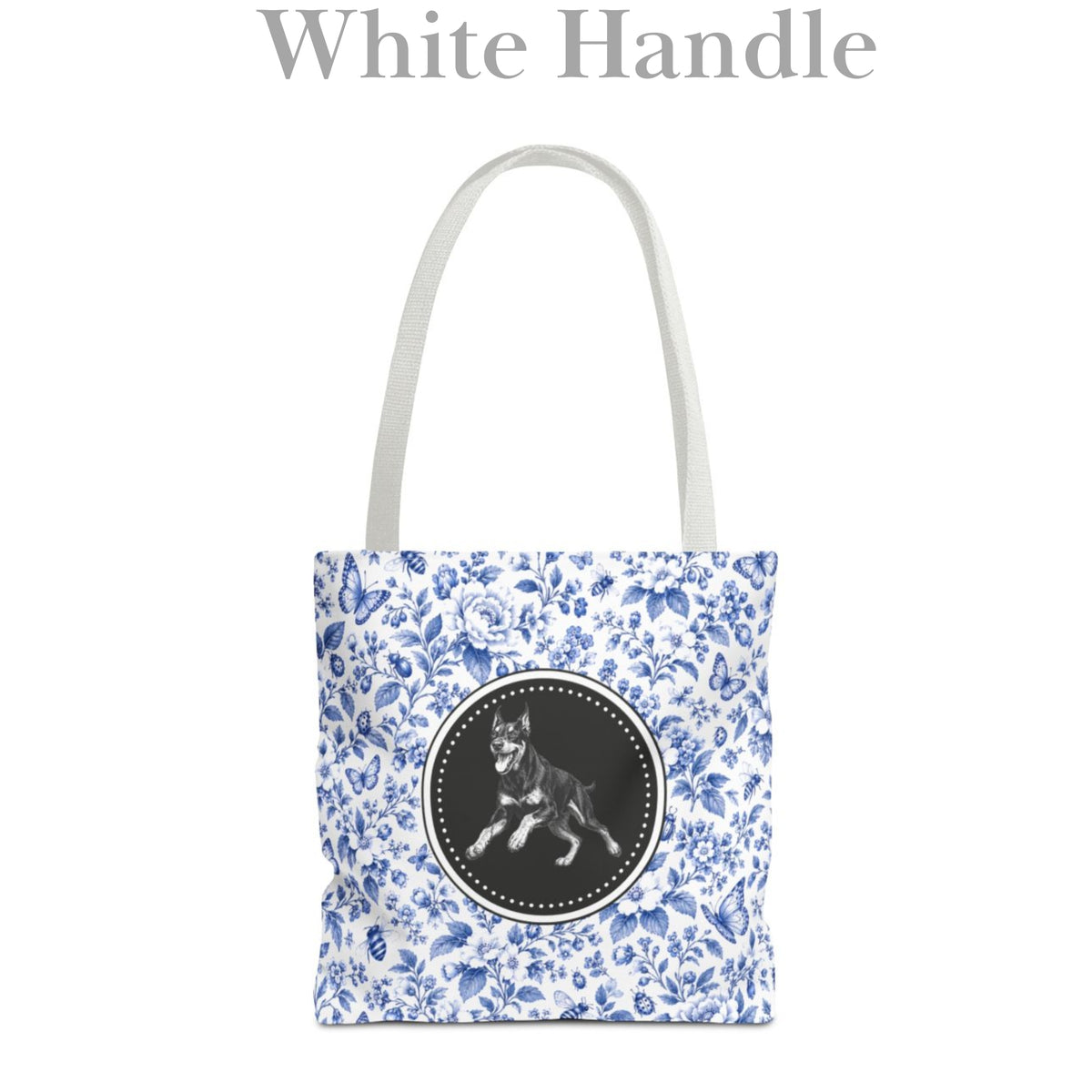 Doberman, Blue Floral Tote Bag