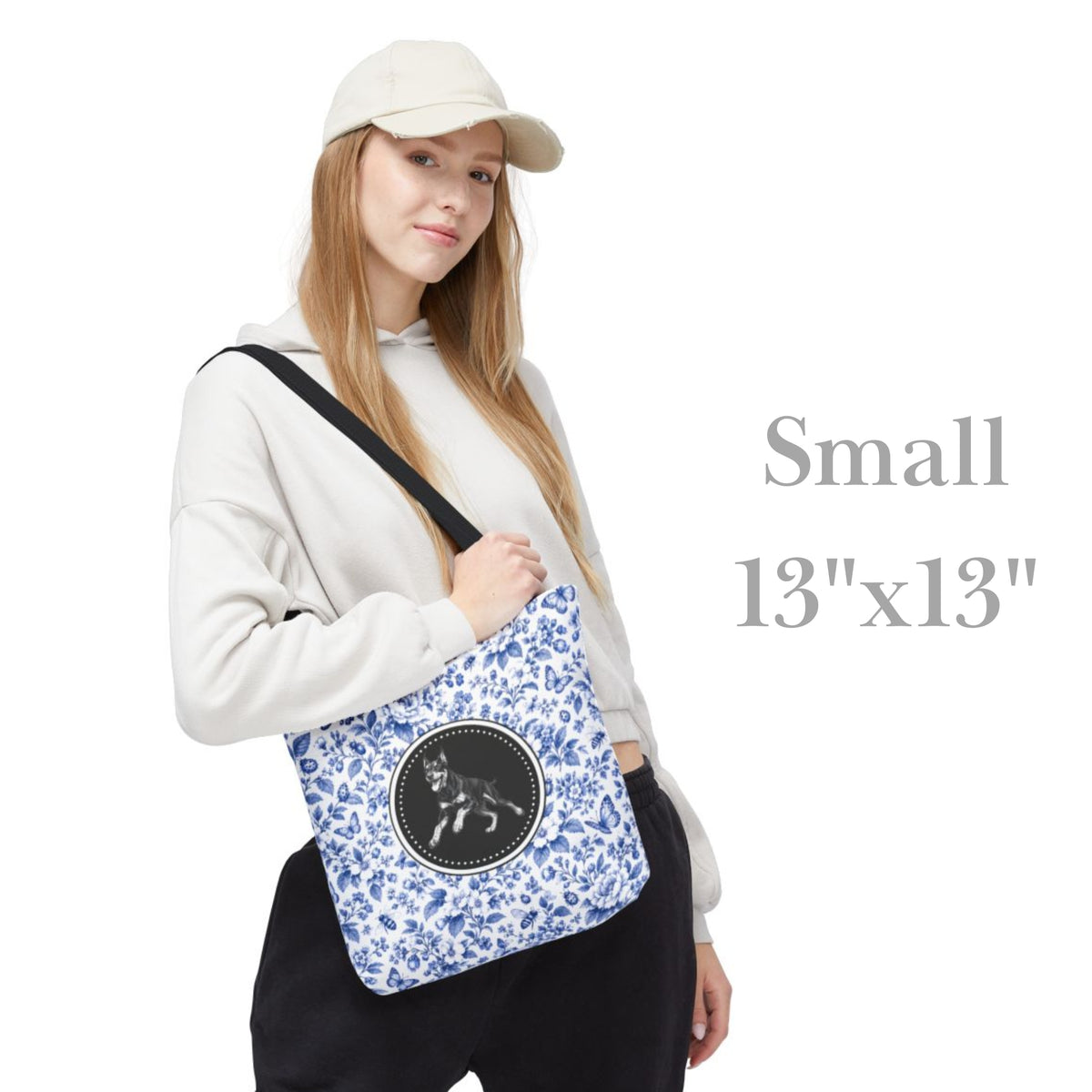 Doberman, Blue Floral Tote Bag