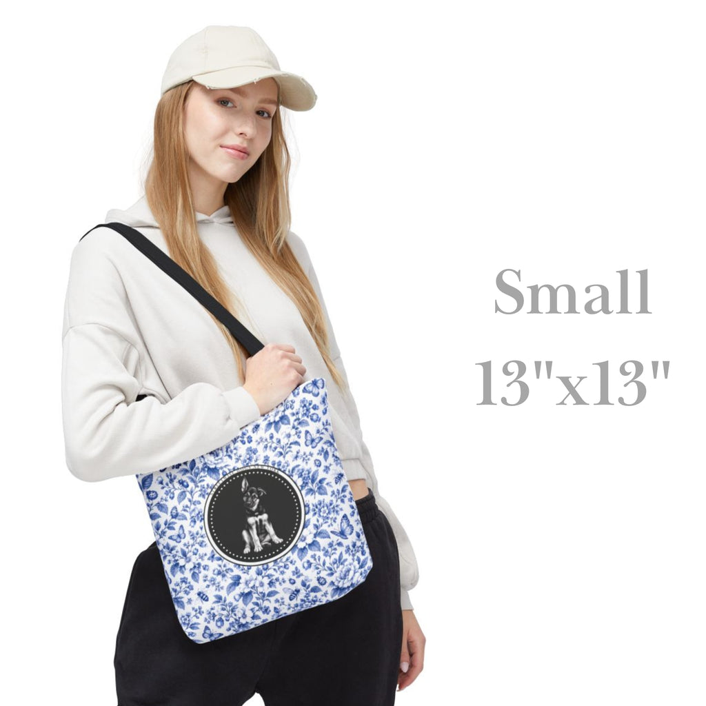 German Shepherd, Blue Floral Tote Bag