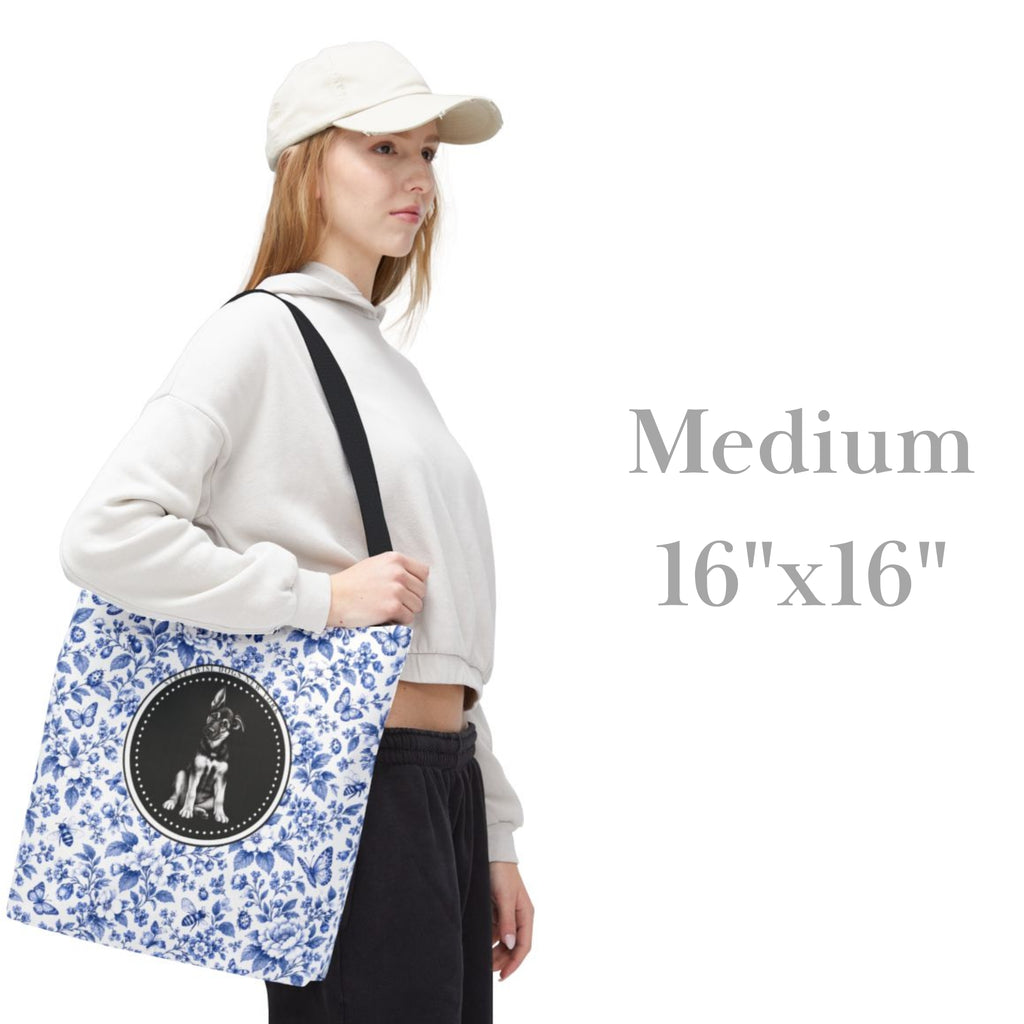 German Shepherd, Blue Floral Tote Bag