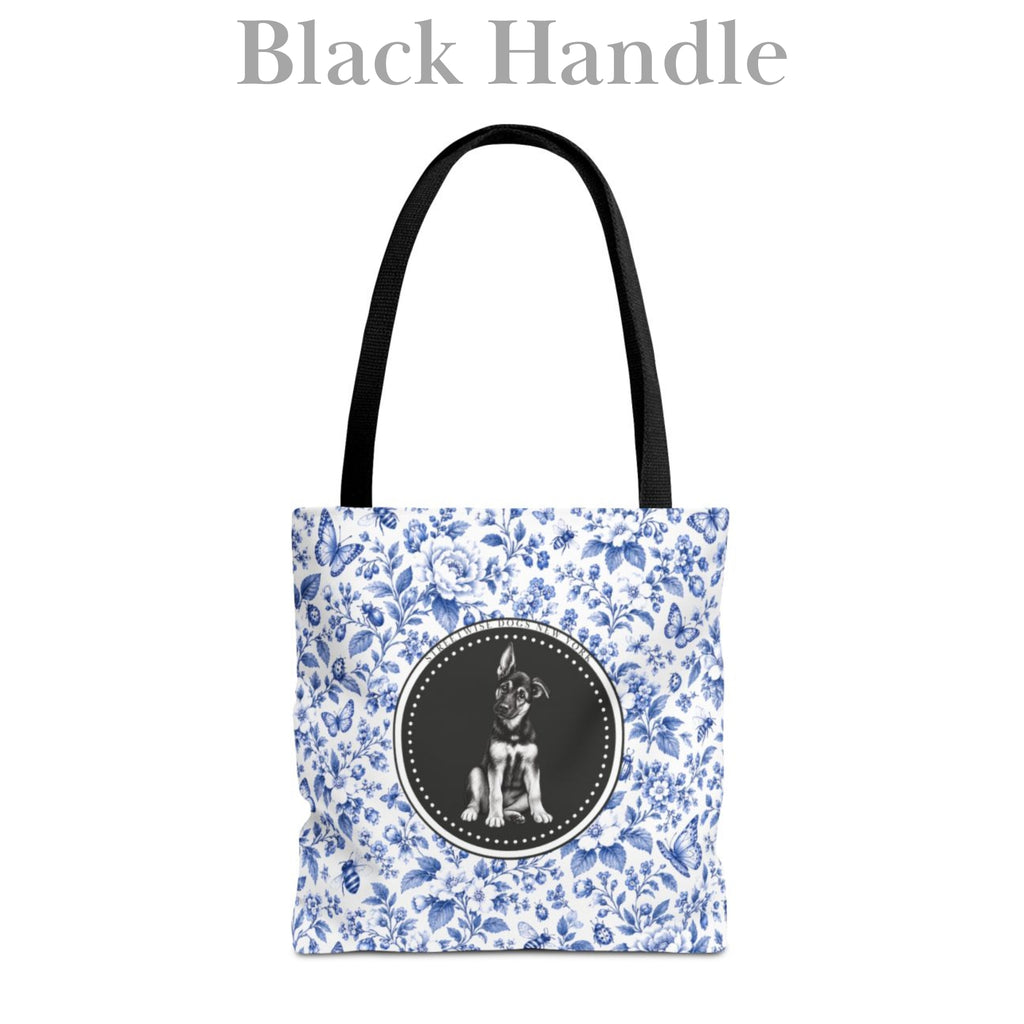 German Shepherd, Blue Floral Tote Bag