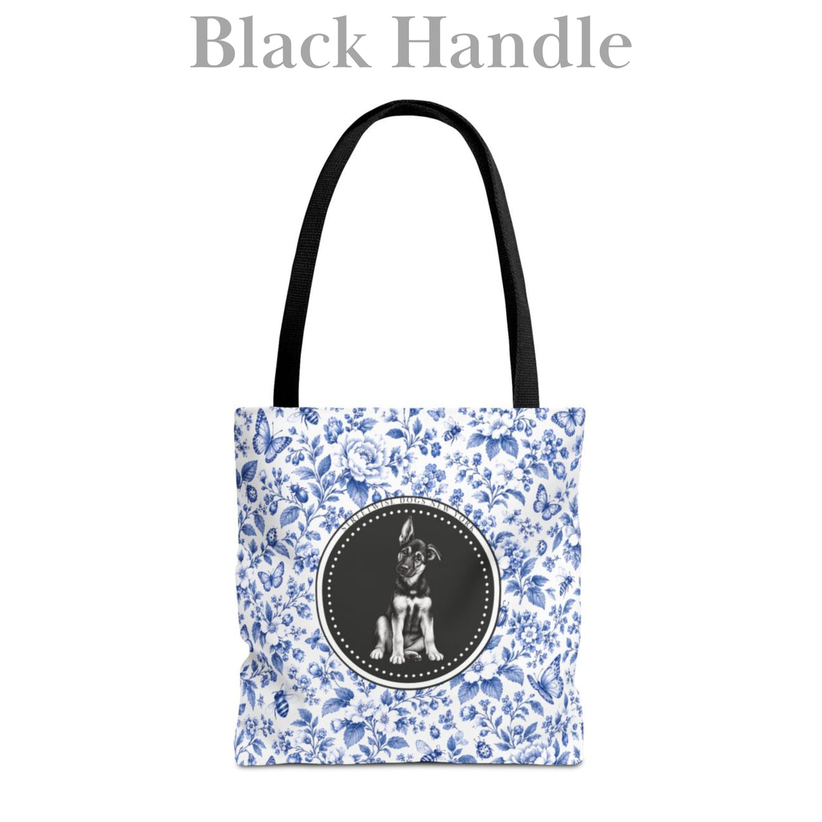 German Shepherd, Blue Floral Tote Bag