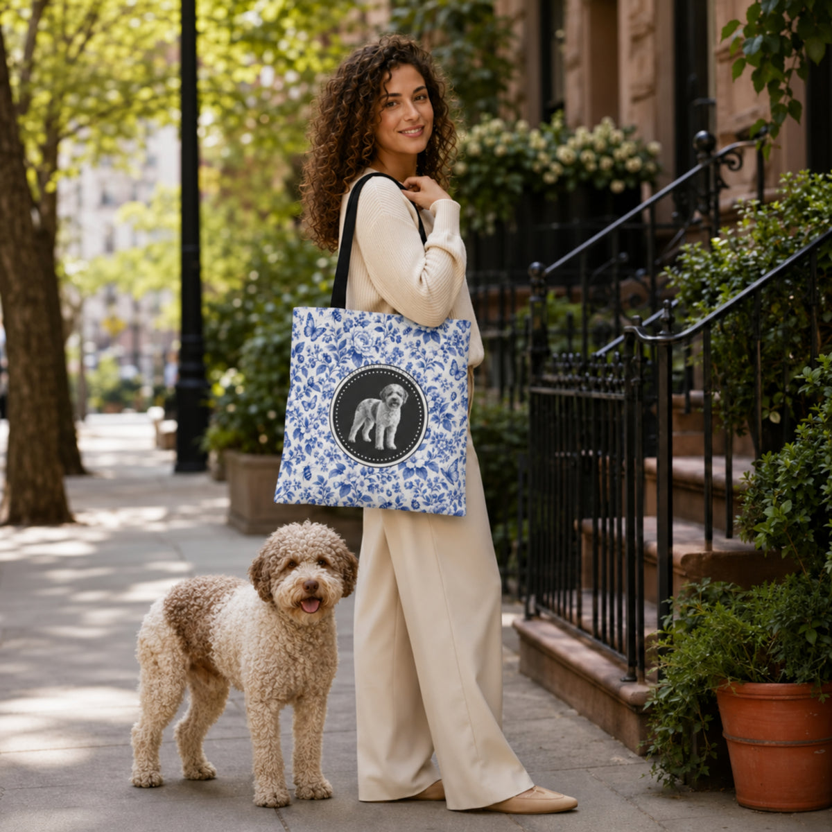 Lagotto Romagnolo, Durable Blue and White Tote Bag
