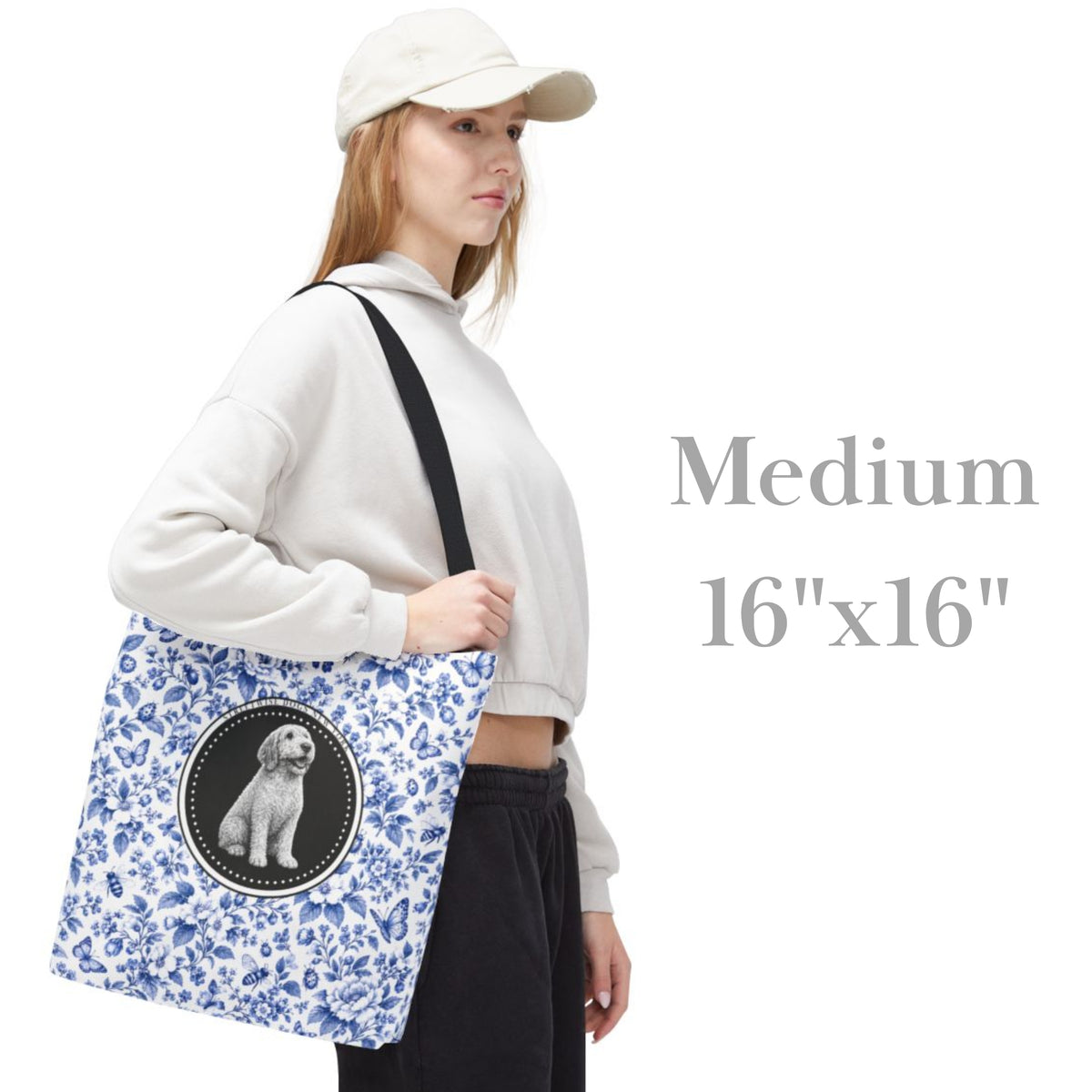 Spinone Italiano, Blue Floral Tote Bag