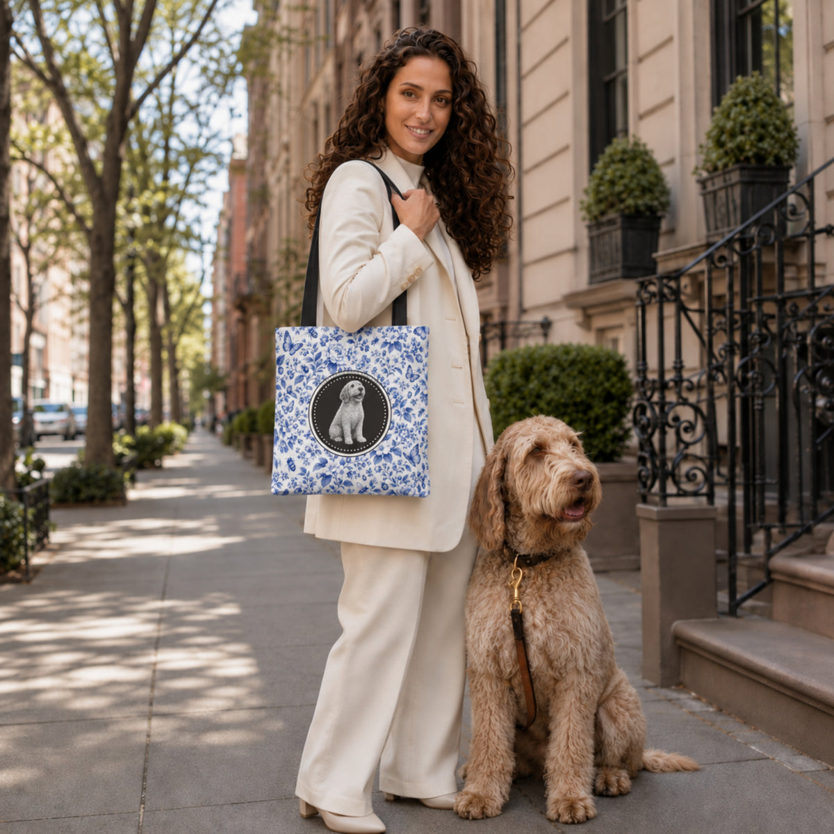 Spinone Italiano, Blue Floral Tote Bag