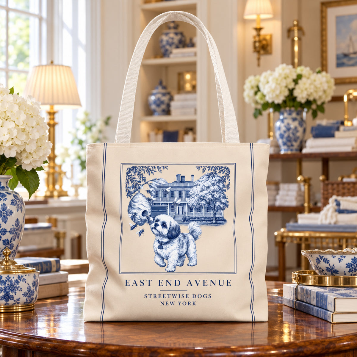 Shih Tzu East End Avenue New York: Durable Tote Bag
