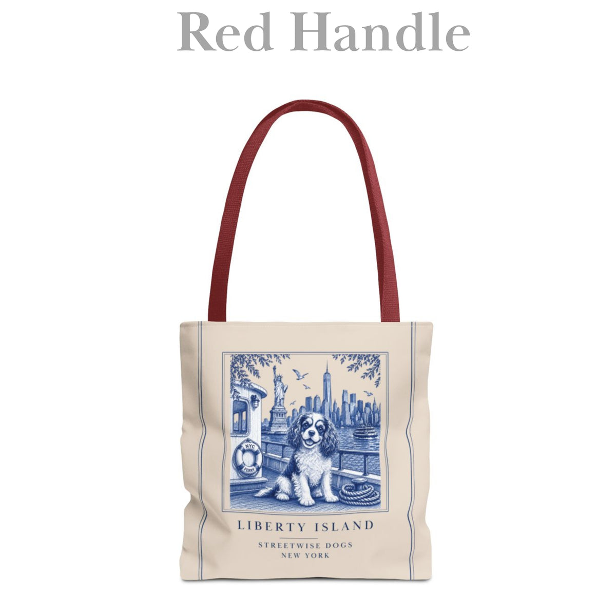 Liberty Island New York Cavalier King Charles Spaniel: Durable Tote Bag