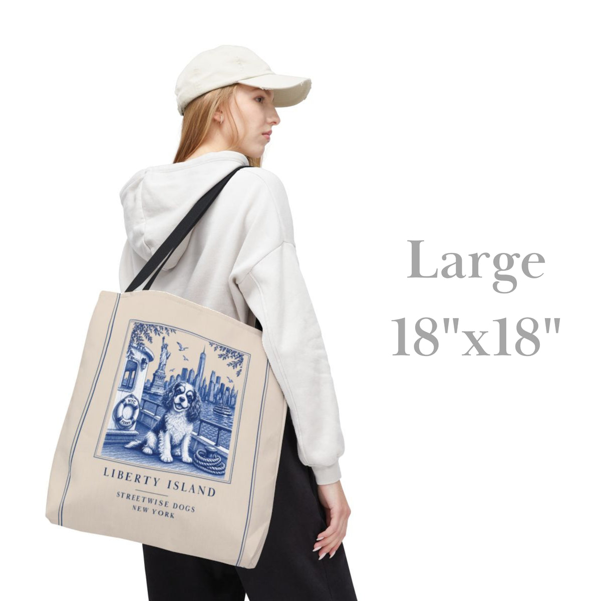 Liberty Island New York Cavalier King Charles Spaniel: Durable Tote Bag