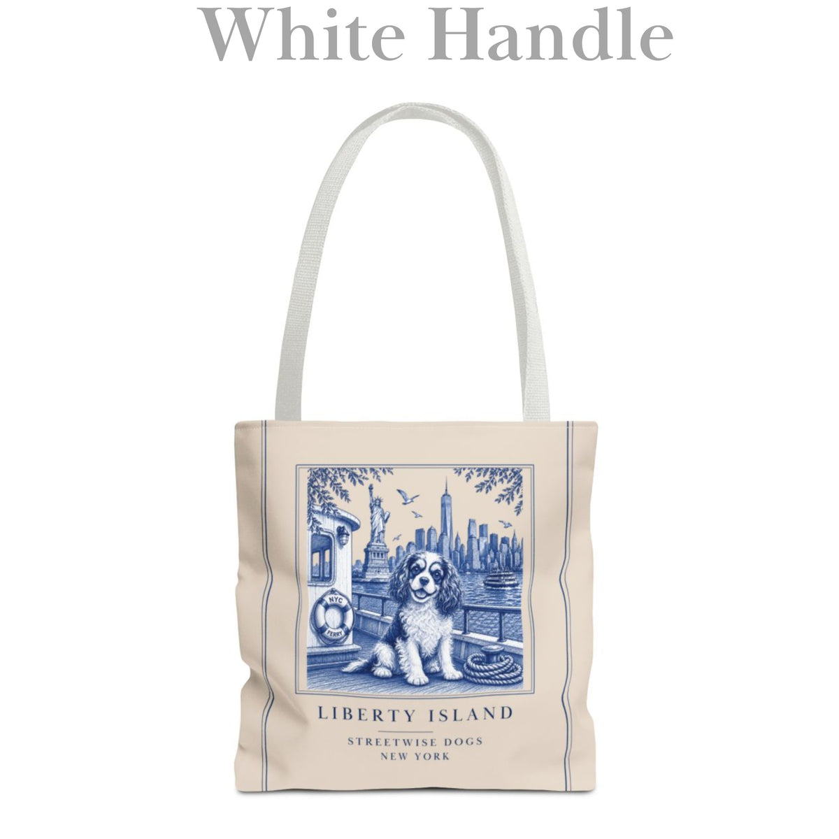 Liberty Island New York Cavalier King Charles Spaniel: Durable Tote Bag