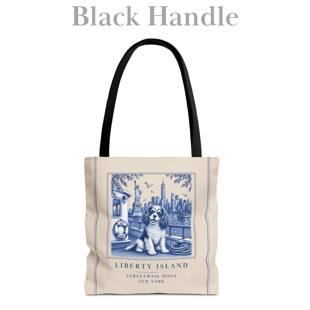 Liberty Island New York Cavalier King Charles Spaniel: Durable Tote Bag