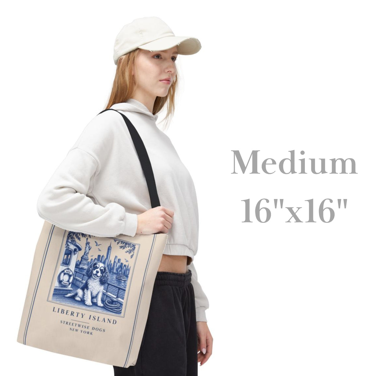 Liberty Island New York Cavalier King Charles Spaniel: Durable Tote Bag
