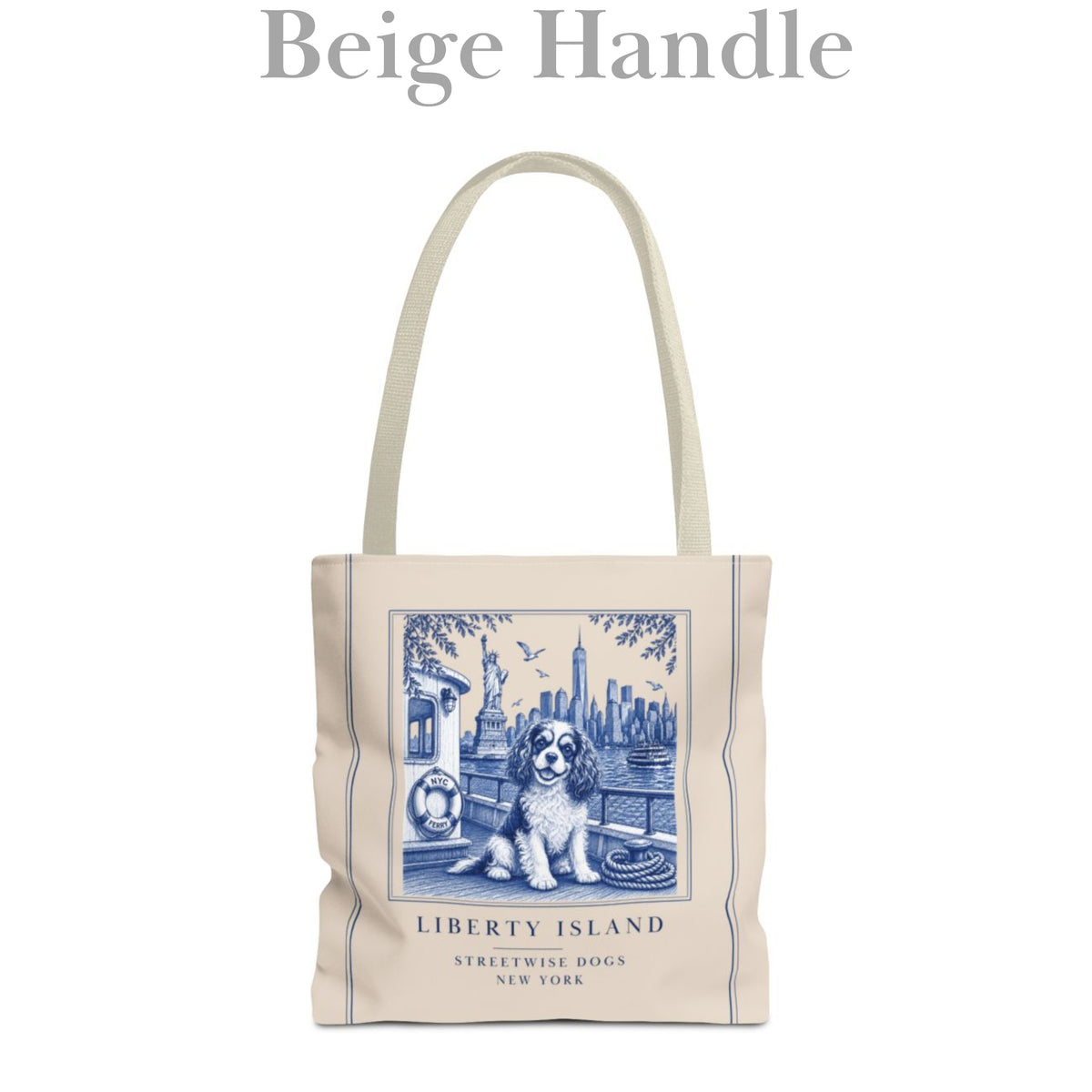 Liberty Island New York Cavalier King Charles Spaniel: Durable Tote Bag