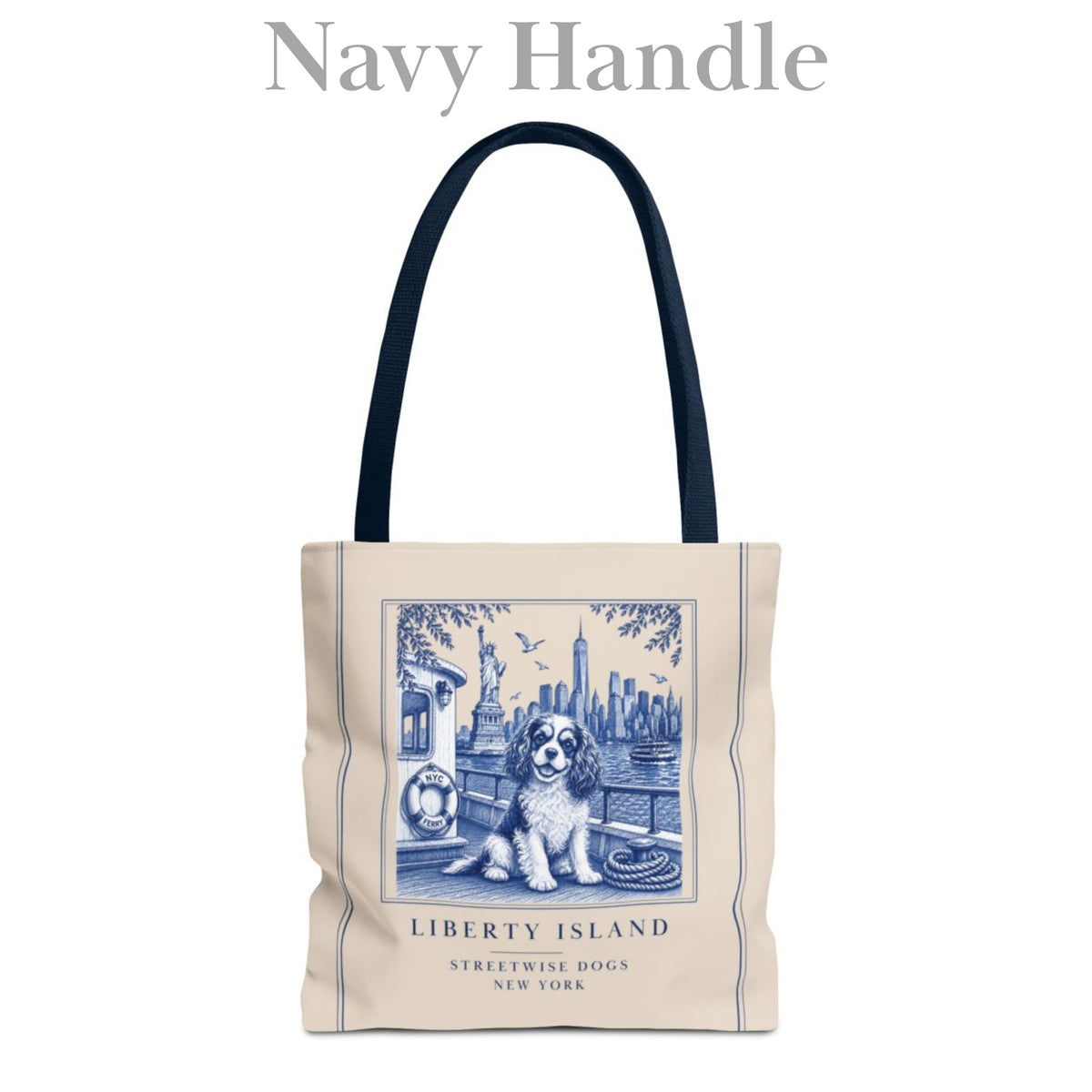 Liberty Island New York Cavalier King Charles Spaniel: Durable Tote Bag