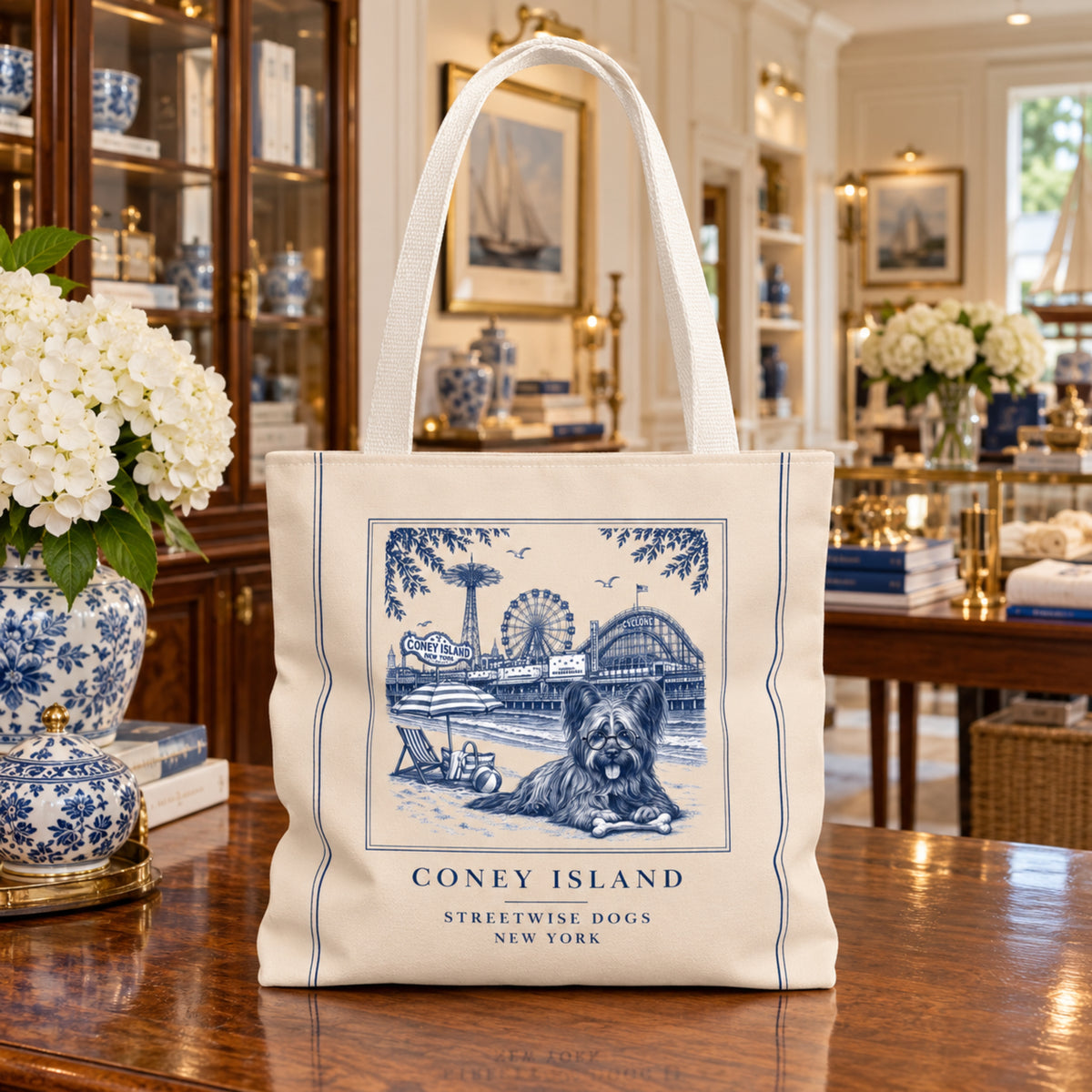 Coney Island New York Skye Terrier: Durable Tote Bag