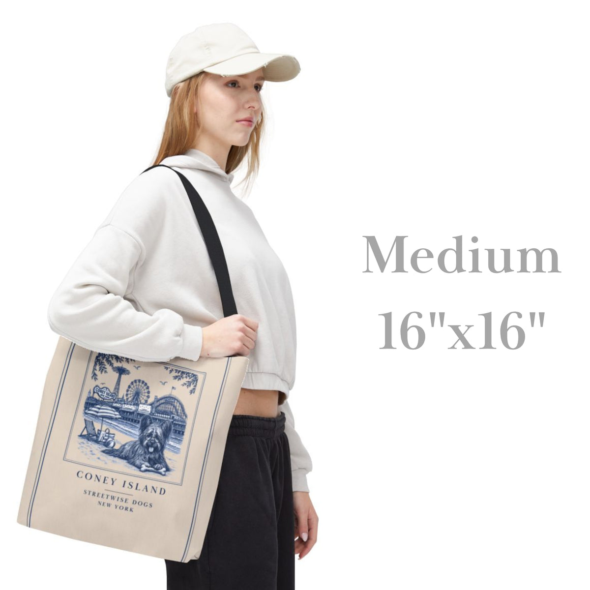 Coney Island New York Skye Terrier: Durable Tote Bag
