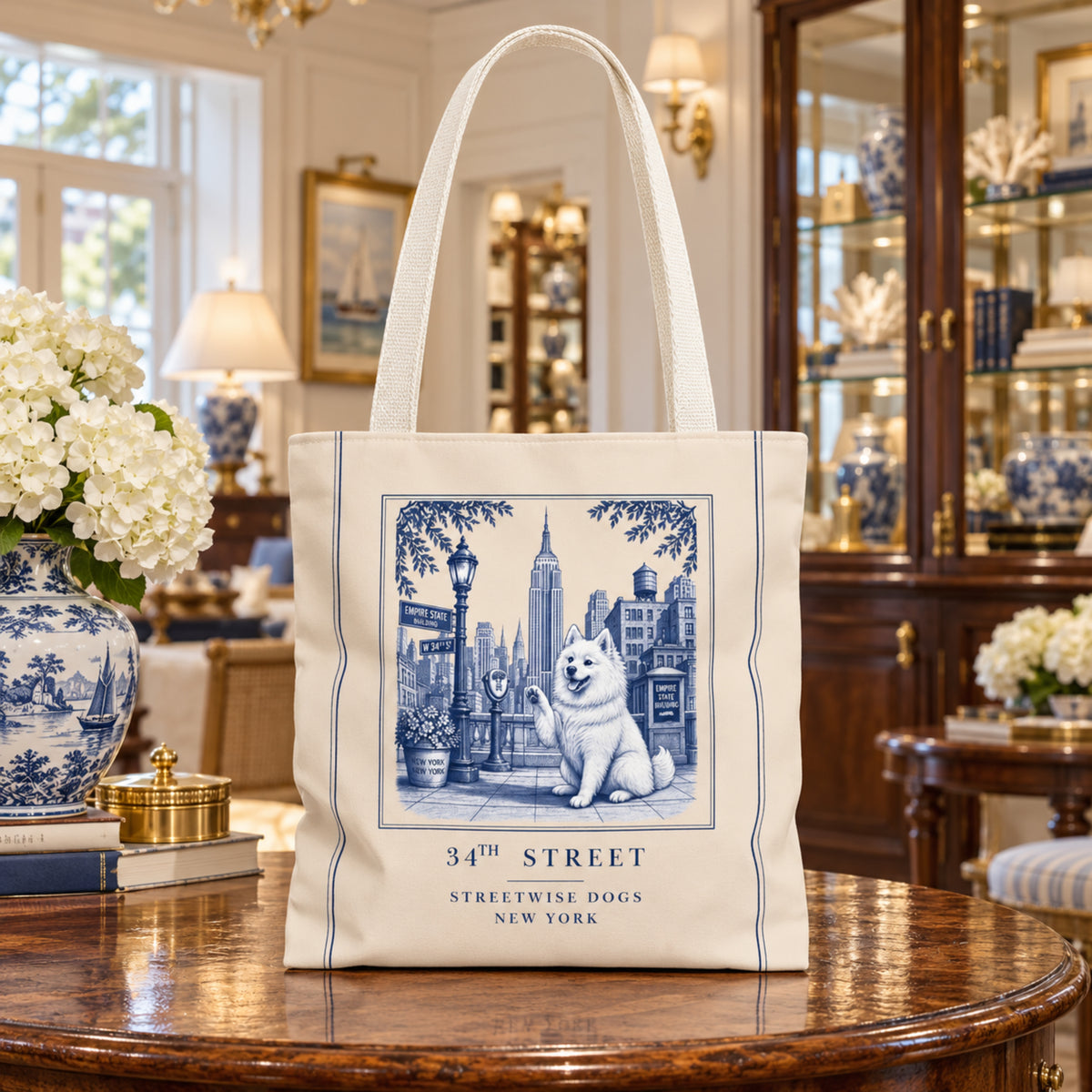 34th Street New York American Eskimo Dog: Durable Tote Bag