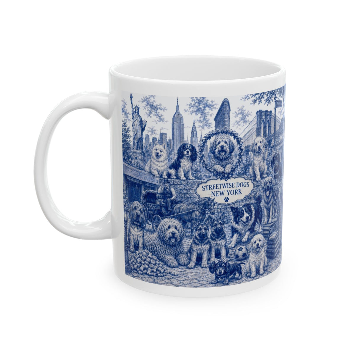 Blue Toile New York City Dogs Mug
