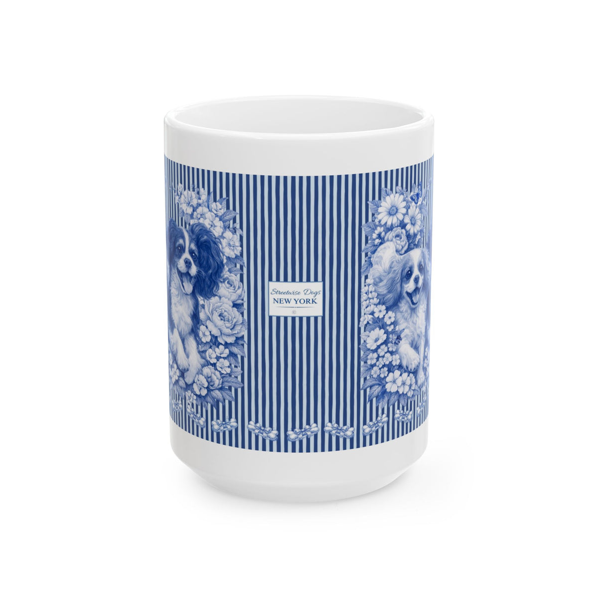 Cavalier King Charles Spaniel Blue Floral Striped Mug