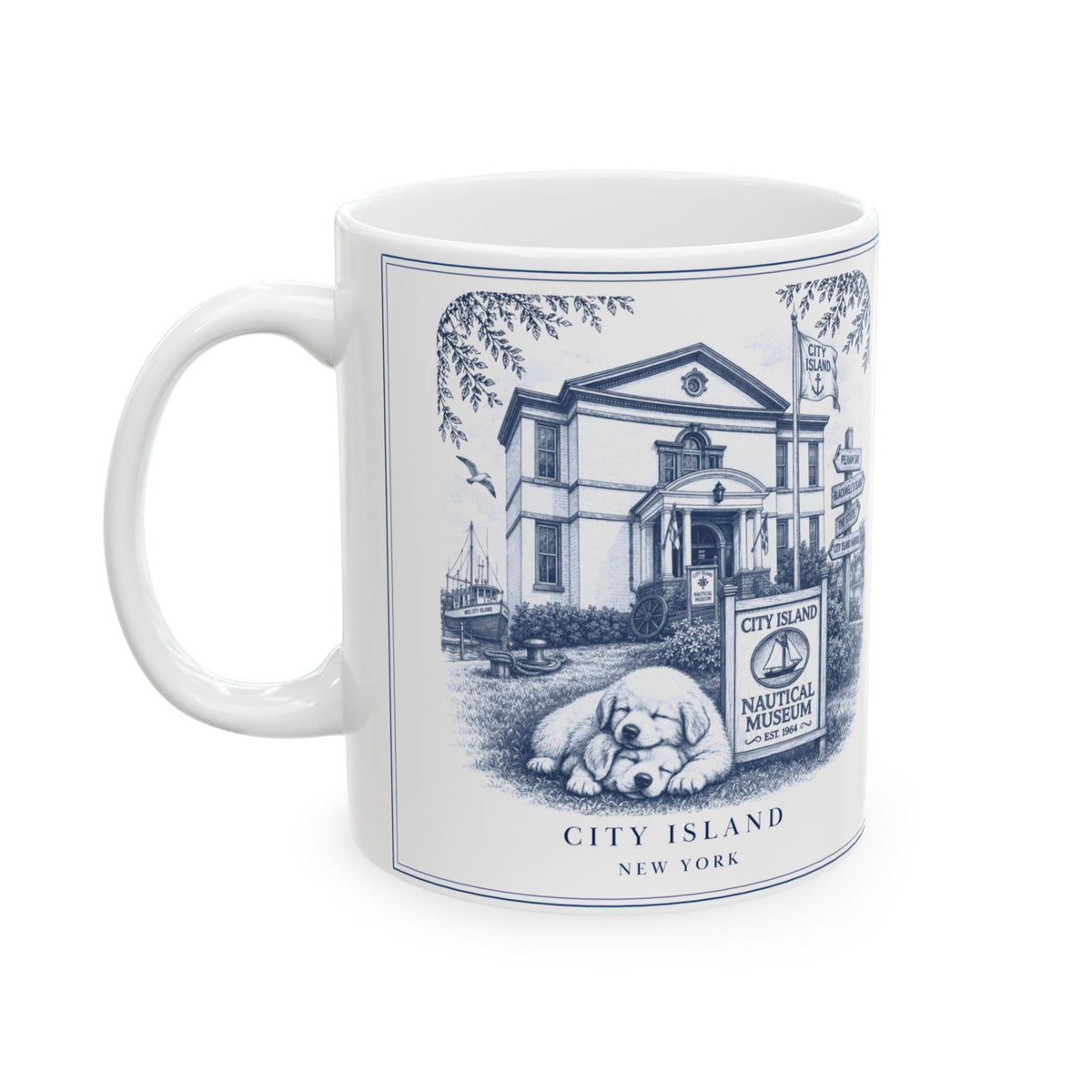 City Island New York, Great Pyrenees Puppies: Whimsical Wisdom Mug