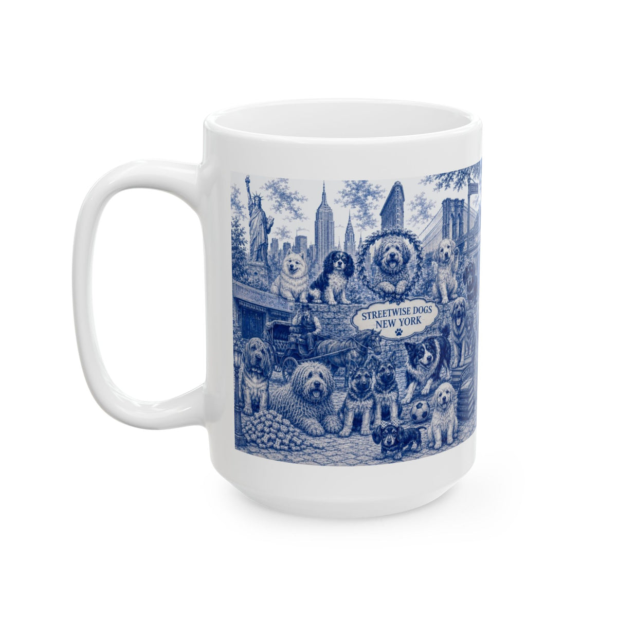 Blue Toile New York City Dogs Mug