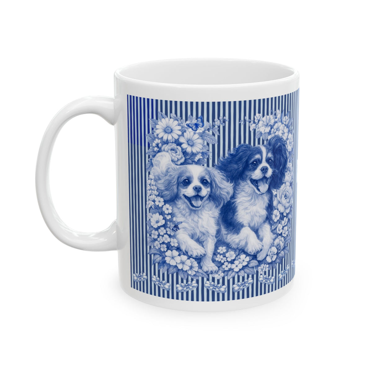 Cavalier King Charles Spaniel Blue Floral Striped Mug