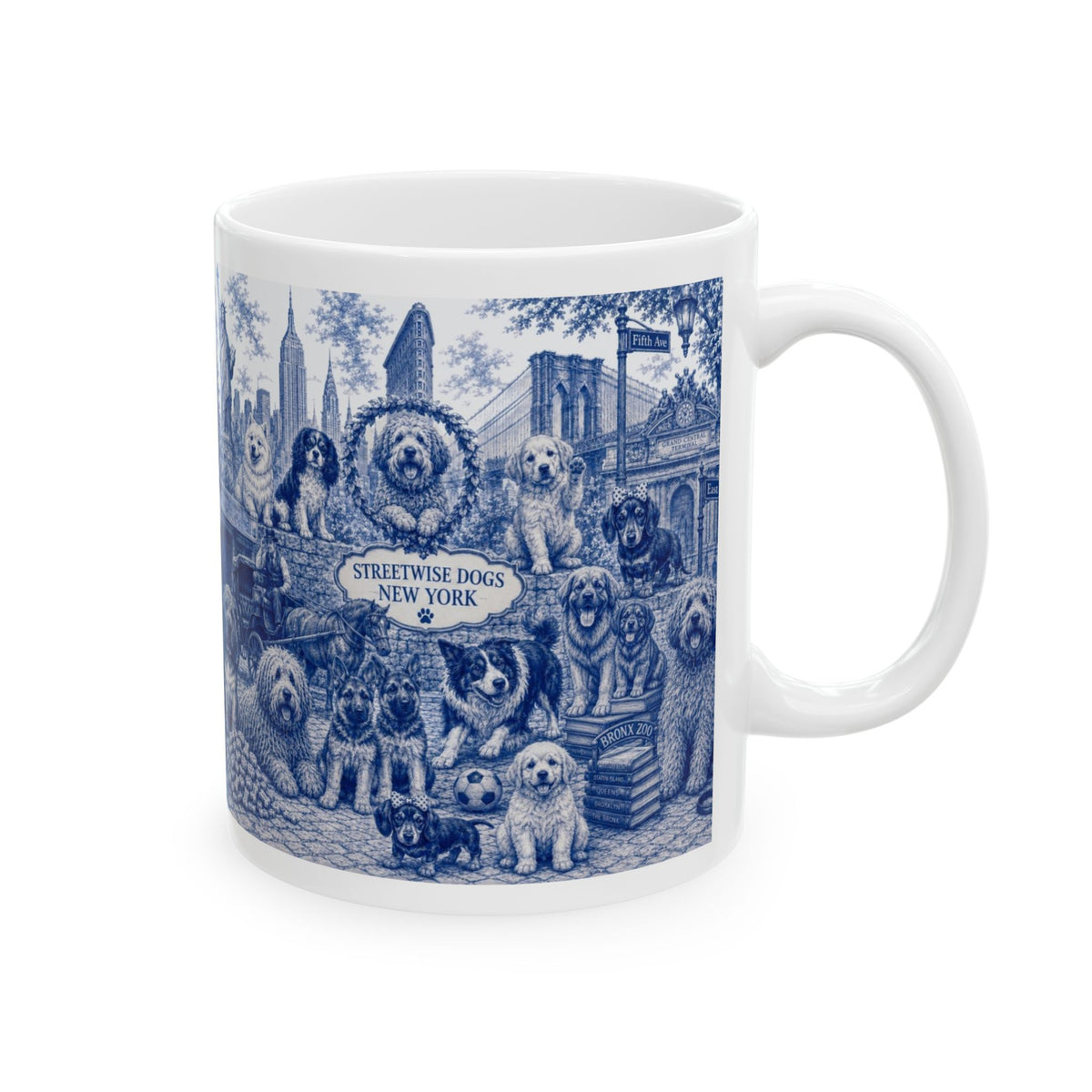 Blue Toile New York City Dogs Mug