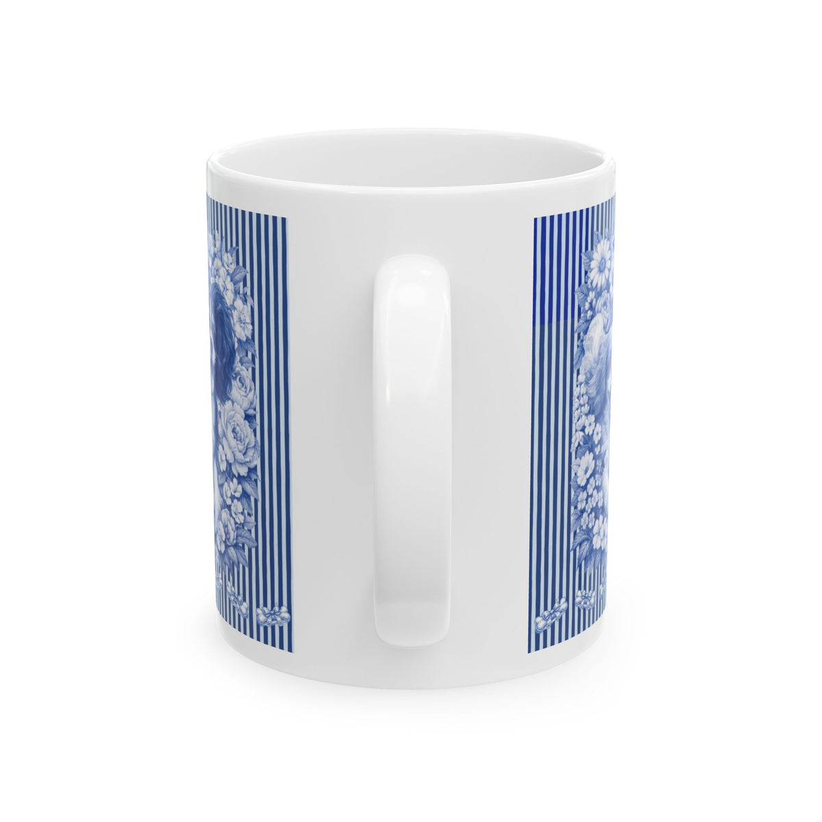 Cavalier King Charles Spaniel Blue Floral Striped Mug