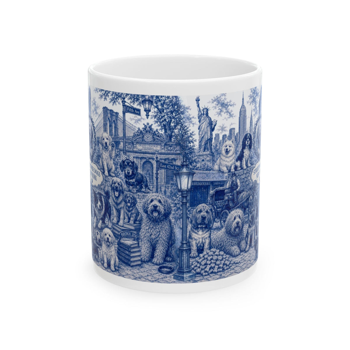 Blue Toile New York City Dogs Mug